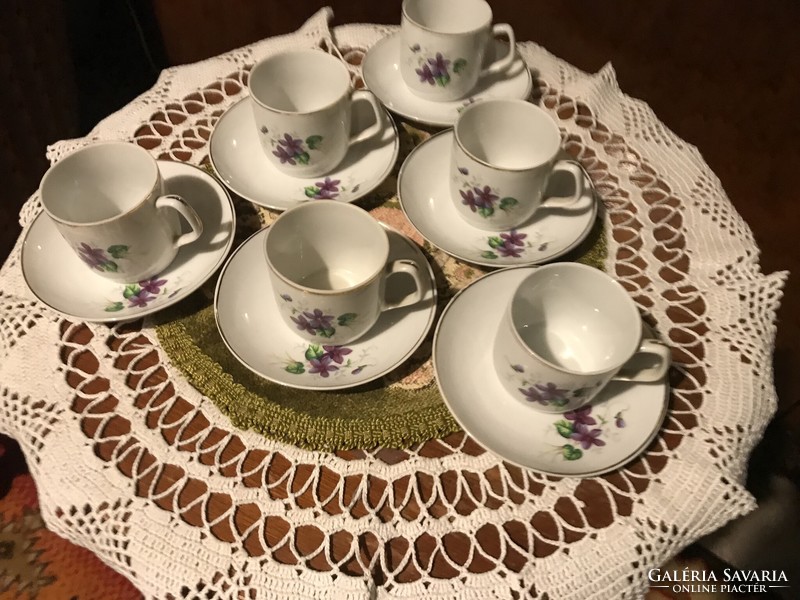 Hollóháza 6-piece mocha coffee set with classic floral decor
