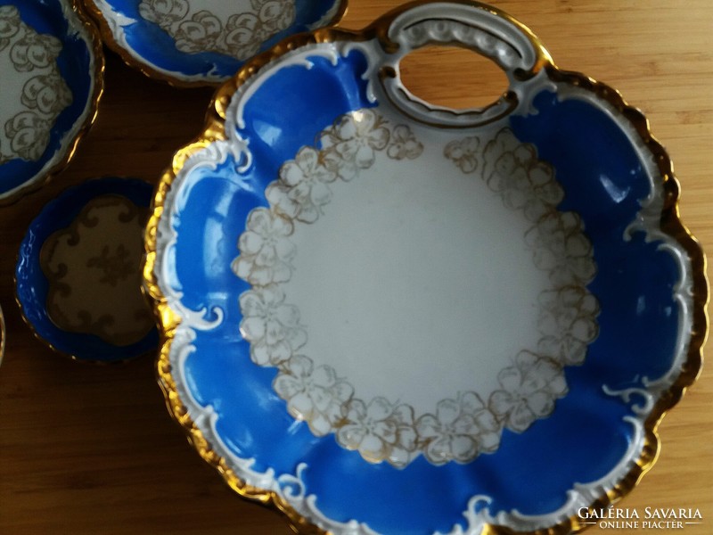 Oscar Schlegelmilch kék porcelán kínáló készlet, szett - 1  tál + 5 + 3 tálka