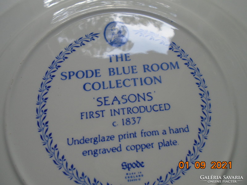 1837  SPODE "Seasons" Évszakok minta, nagy dísztál BLUE ROOM COLLECTION