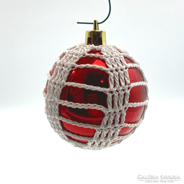 Retro plastic Christmas tree decoration, crocheted ball