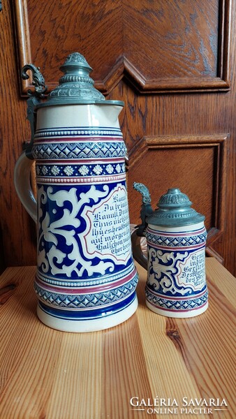 Jugendstil jug and small jug with pewter lid - merkelbach & wick