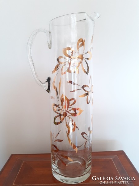 Retro large glass jug with gilded old lemonade pouring 32 cm