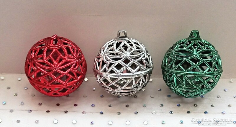 Lace colored ball Christmas tree decoration 3 pcs together 6cm