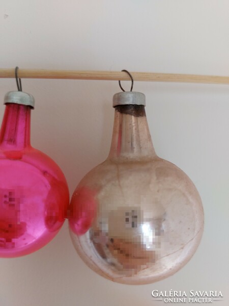 Régi üveg karácsonyfadísz rózsaszín gömb üvegdísz 2 db