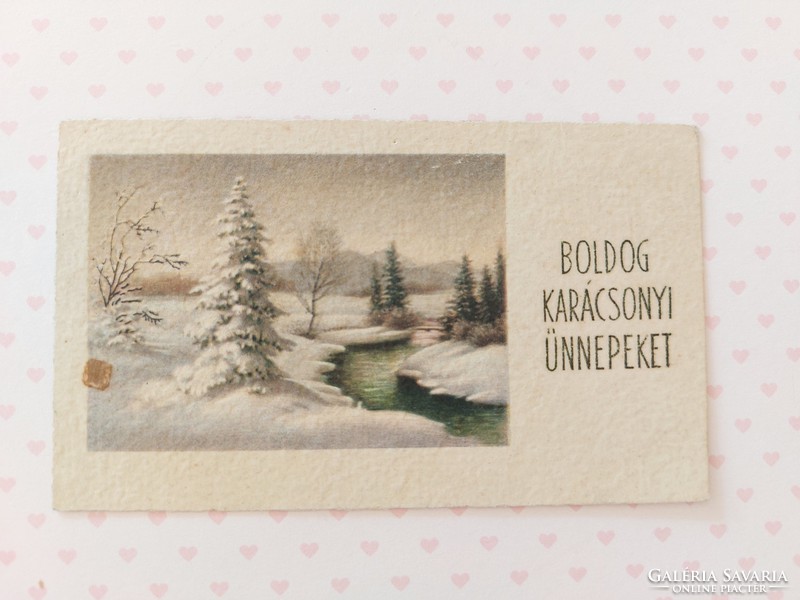 Old Christmas mini postcard greeting card snowy landscape stream