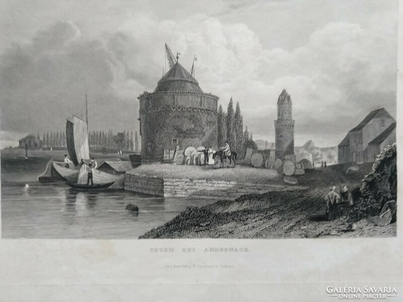 Tower andernach, original acel engraving ca.1840