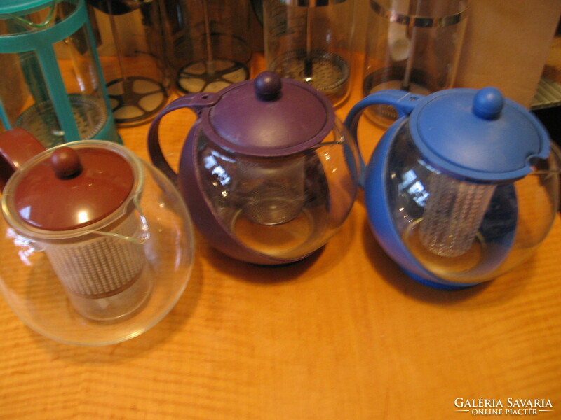 Retro Space Age lila és kék szűrő betétes gyolyó forma jénai üveg teás kanna, kancsó