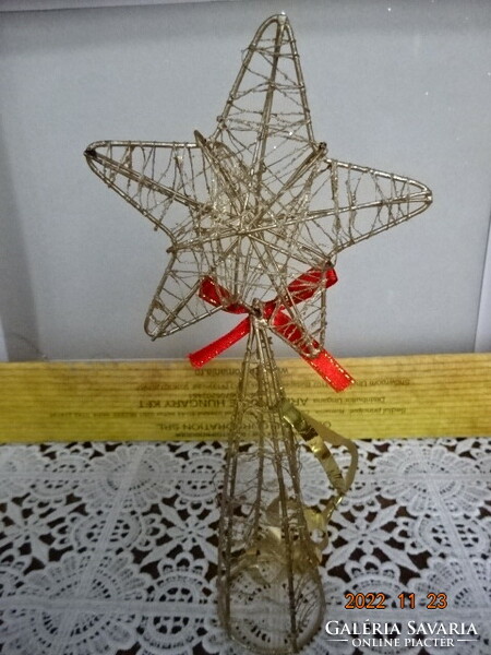 Karácsonyi dísz, fém, aranyozott ötágú csillag, magassága 19 cm. Vanneki!