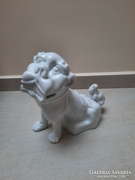 Nagy Fehér Herendi kínai Foo kutya porcelán figura
