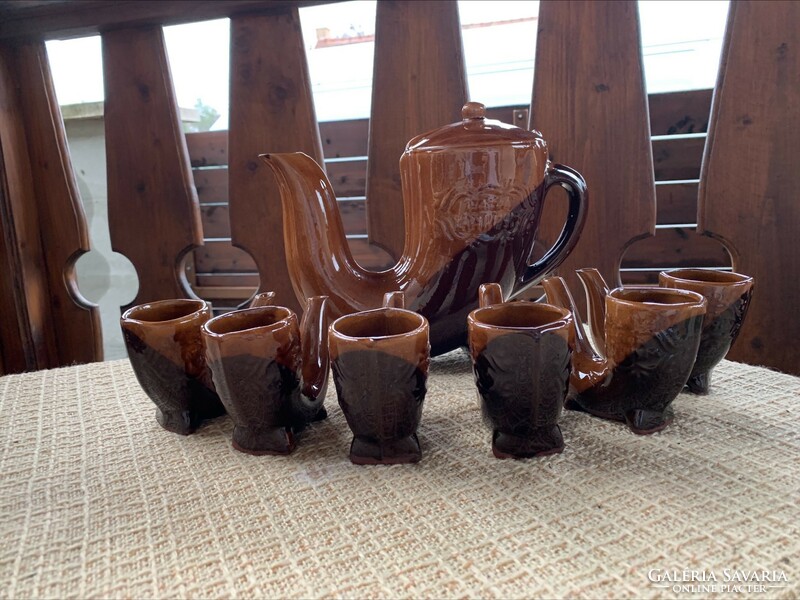 Pipe-shaped ceramic brandy set, stamped set, complete, flawless