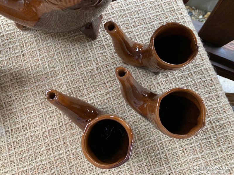 Pipe-shaped ceramic brandy set, stamped set, complete, flawless