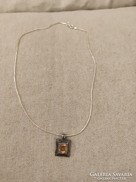 Israeli silver necklace with blue smoky quartz stone