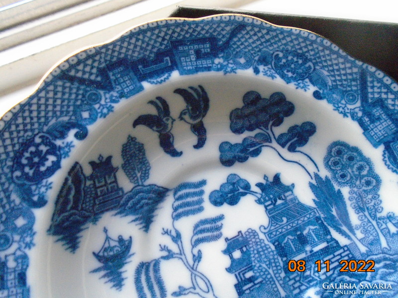 Kobaltkékkel festett Keleti WILLOW mintával angol teás csésze alátét tálkával