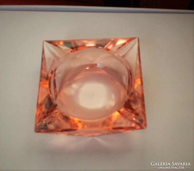 Lazacrózsaszín különleges kristályüveg hamutartó és ibolyaváza,ajándékozható