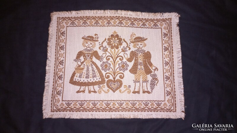 Austrian folk motif girl-boy tablecloth brown-grey 43x35 cm