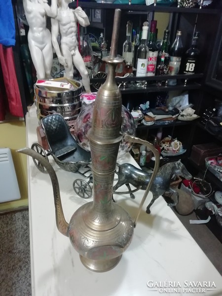Antique copper decanter richly engraved 36 cm