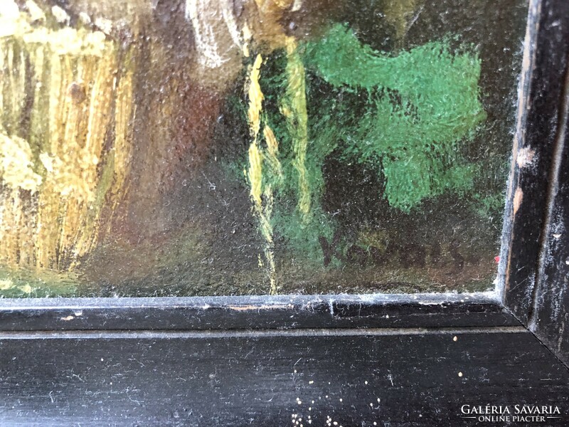Pipázó cigánylány szignózott festmény aranyozott blondel keretben