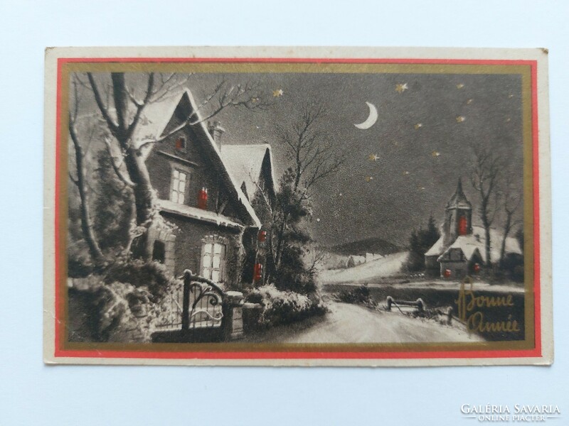 Régi karácsonyi képeslap 1941 levelezőlap esti havas utcakép