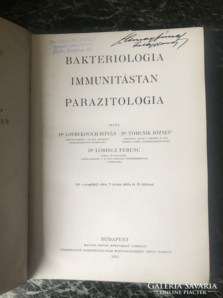 Bakteriológiai  Immunitástan  Parazitologia  1935