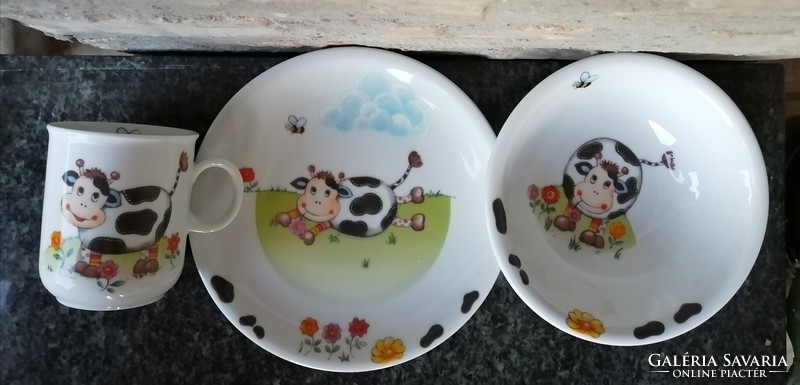 Children's mug, flat and deep plate, boci / baby cow decor _ Seltmann Weiden Bavarian porcelain