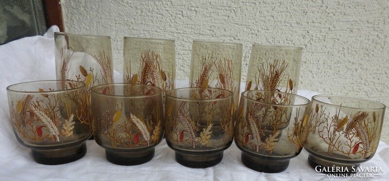 Autumn - set of brown glass cups with wheat ear pattern