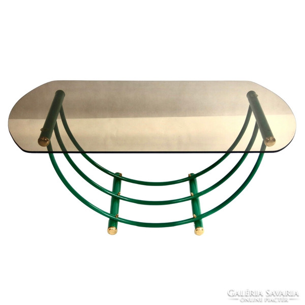 Iparművészeti zöld-arany dohányzóasztal