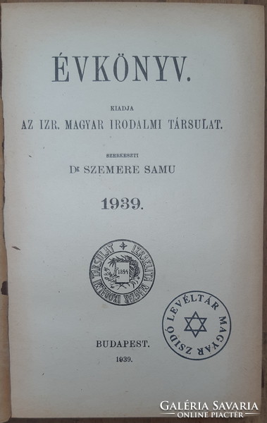 IMIT ÉVKÖNYV  -  ZSIDÓ ÉVKÖNY  1939   - JUDAIKA