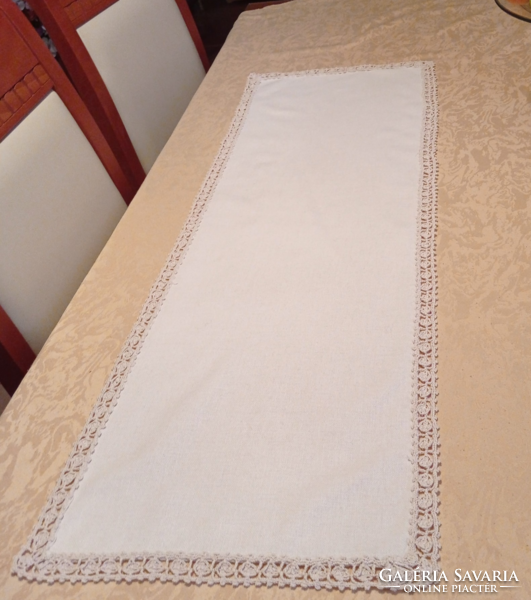 Canvas table runner, minimalist style, with crochet edge, 98 x 34.5 cm