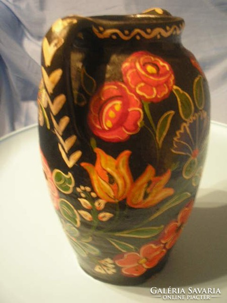 N7 Antik Magyar  váza ritkaság 24 x 16 cm igen élénk színvilágú