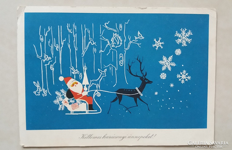 Old Christmas postcard 1972 postcard Santa's sleigh