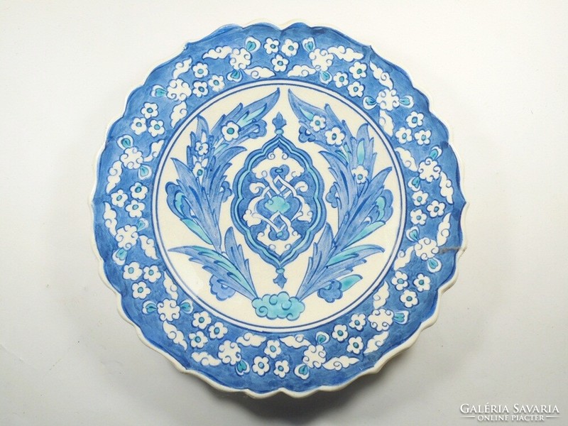Retro old handmade handmade Turkish blue ceramic wall plate wall plate - 23.5 Cm diameter
