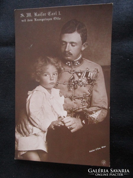 Iv: King Charles of Hungary + son crown prince heir to the throne Otto Habsburg original photo sheet