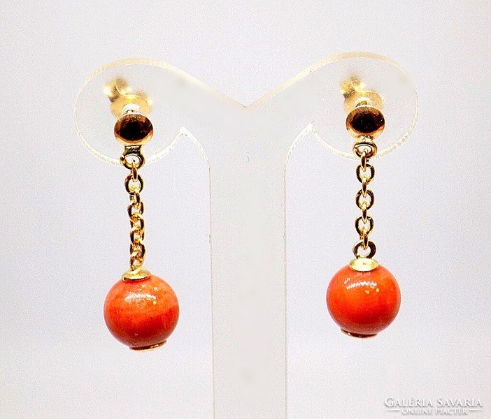 Gold earrings with coral stones (zal-au113495)