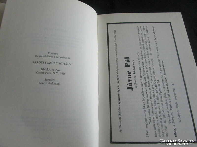 New York 1982 Sárossy no. Mr. Mihály Jávor, the history of the American Hungarian theater, first emigration
