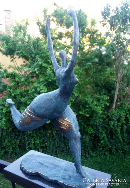 Running female nude - art deco bronze statue