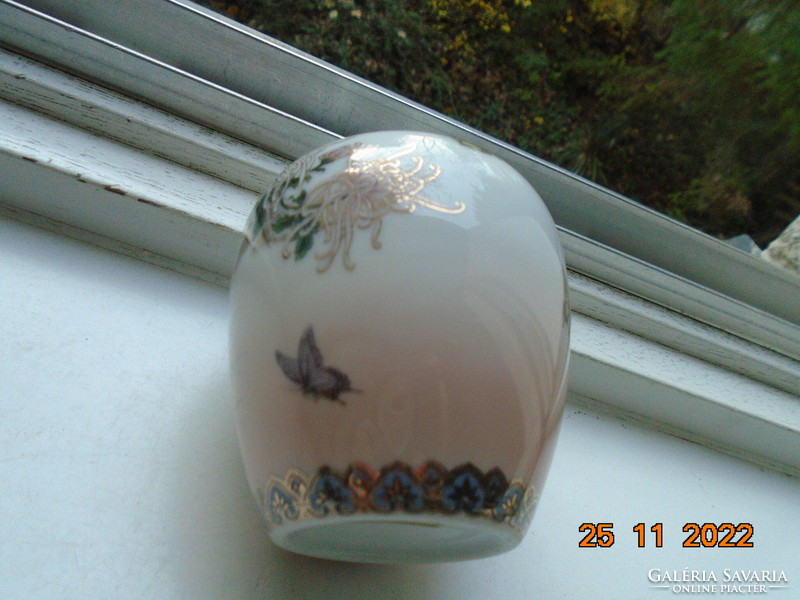 New decorative small Japanese vase with partially pink glaze, gilded flower and butterfly patterns