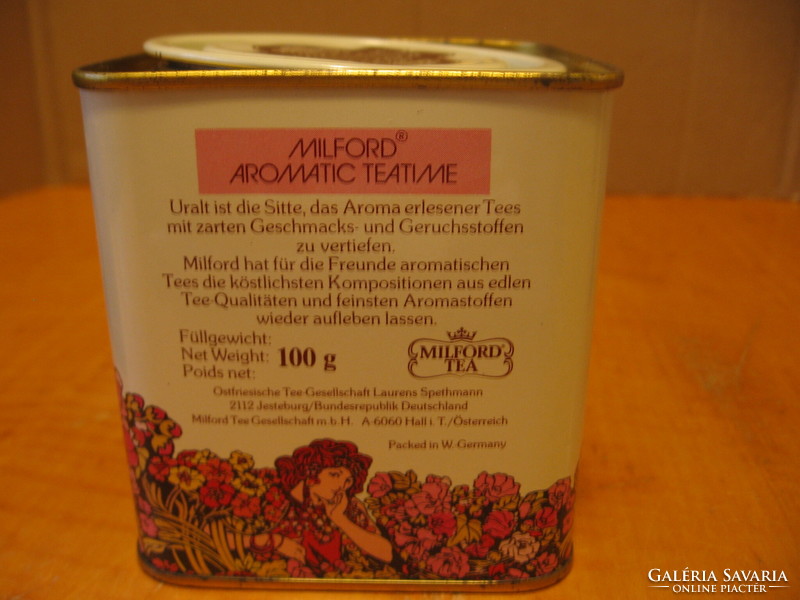 Milford Aromatic Teatime Vanille Tee szecessziós mintával fém, pléh doboz