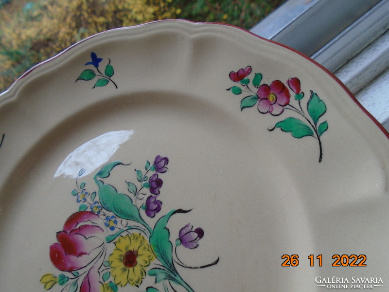 Luneville Keller&Guerin ALT STRASBURG kézzel festett virágmintás francia fajansz tányér