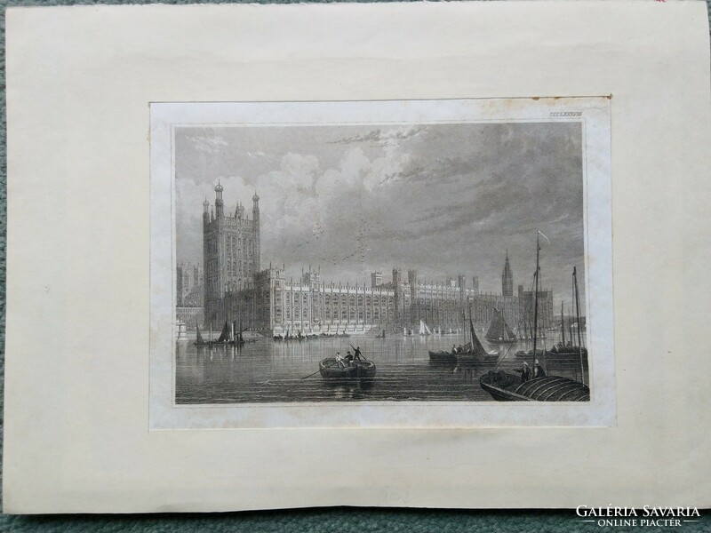 Parlament épületek Londonban. Eredeti acelmetszet ca.1841