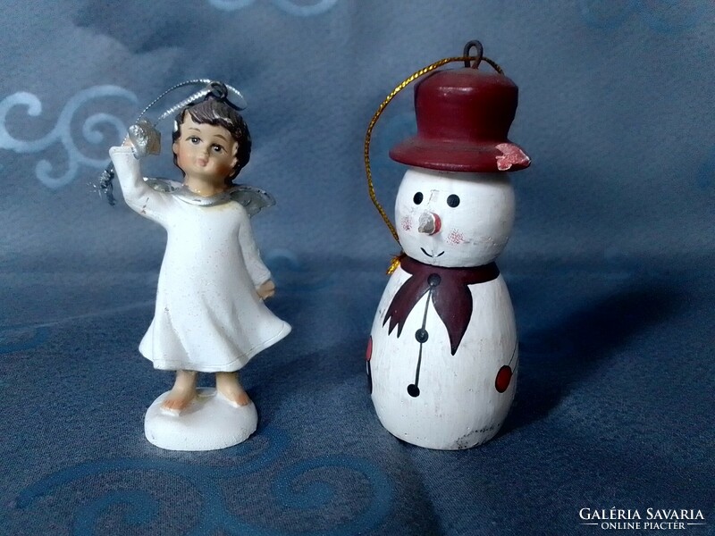 Christmas angel figure white dress star silver wing decoration ornament + gift wooden snowman