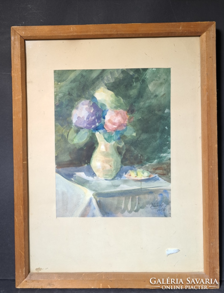 Virágcsendélet 1958-ból (akvarell, kerettel 33x43 cm)