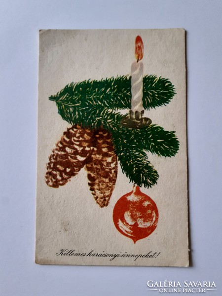 Régi karácsonyi képeslap 1968 fenyőágas rajzos levelezőlap