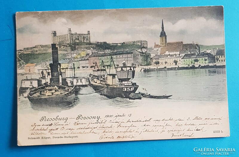 Képeslap Pozsony 2 hajóval 1900 évi bélyegző