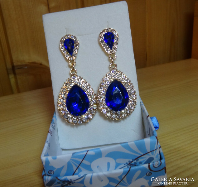 Dazzling royal blue Turkish hoop earrings women's elegant waterdrop shaped dangling earrings