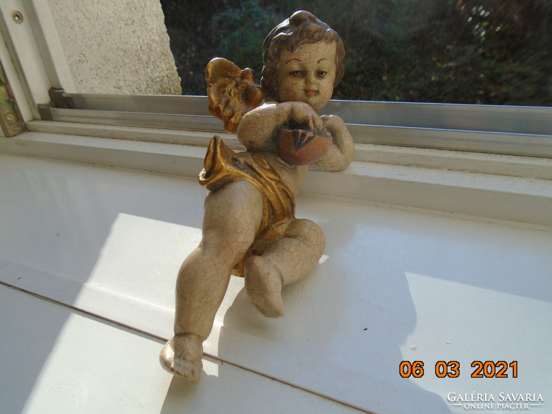 19th century carved painted gilded wood Italian musical putto, statue of Bethlehem