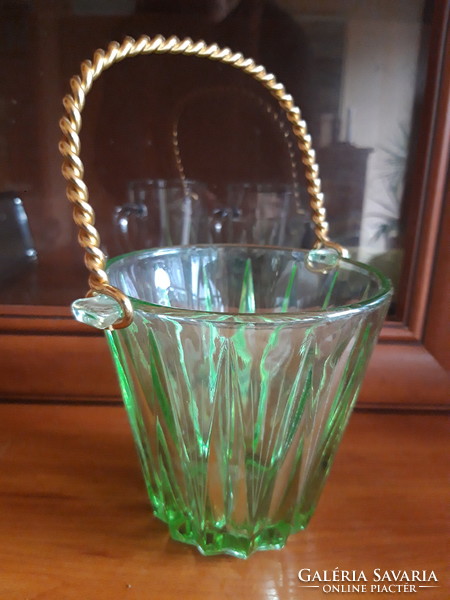 Zöld üveg jégtartó vödör aranyozott füllel