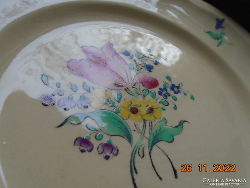 Luneville Keller&Guerin ALT STRASBURG kézzel festett virágmintás francia fajansz tányér
