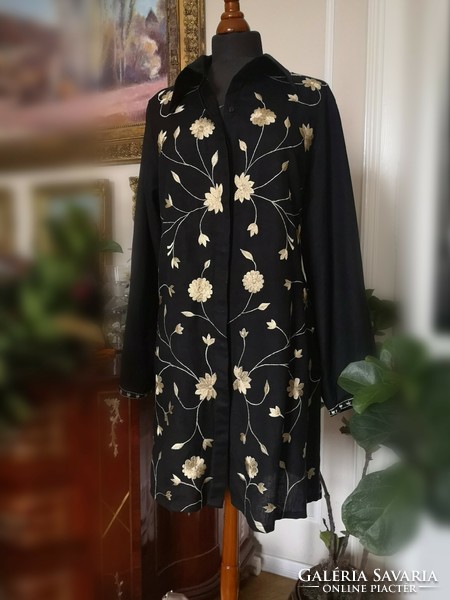 Rupali 42-44 Traditional Indian Salwar Dress Black Beige Embroidered Asian