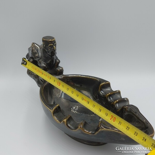 Antique Budapest Zsolnay ceramic ashtray with faun head