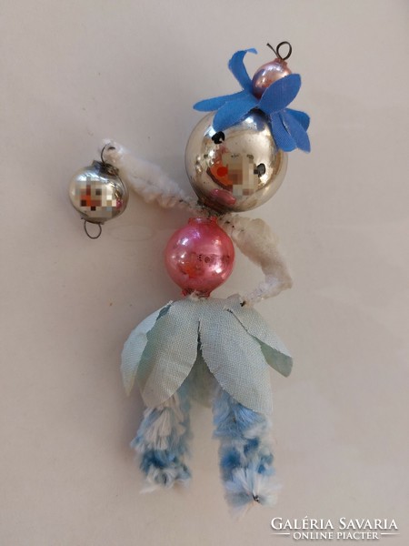 Old glass Christmas tree ornament figural glass ornament blue pink flower fairy